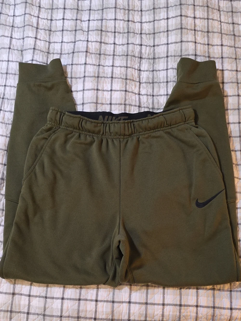 Nike Olive Green Mens Joggers with Black Swoosh - SMALL